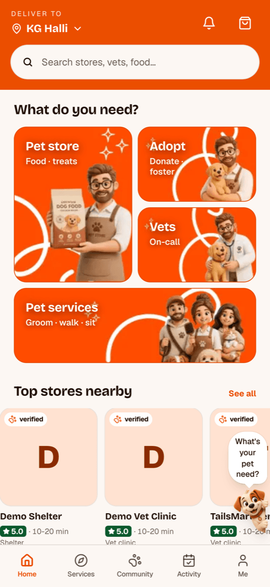 TailsMart storefront home on a phone